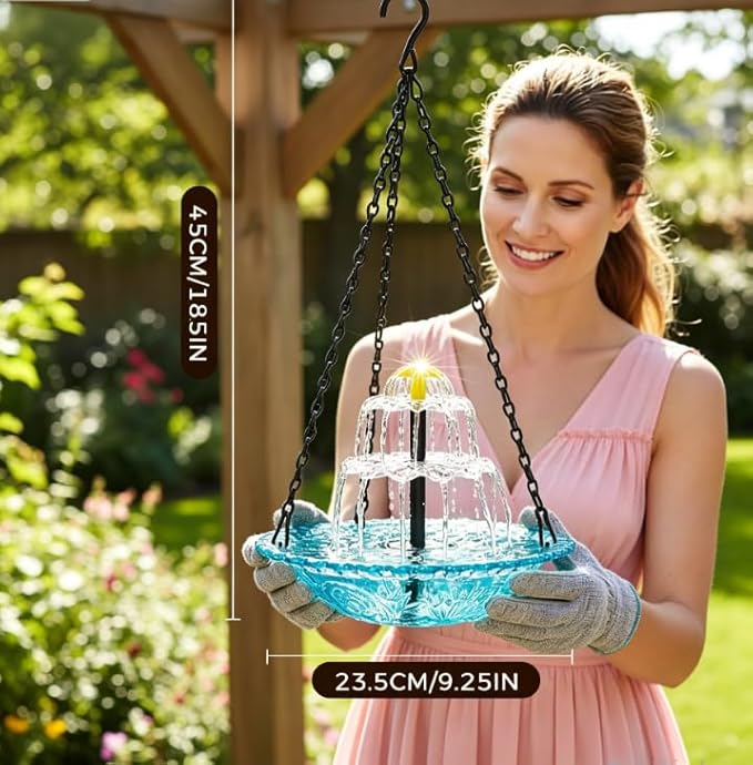 Solar Cascade Hanging Bird Bath Fountain, 2026 New Hanging Bird Bath with Flowing Water for Outdoors Garden Patio Backyard Lawn Decor (Red)