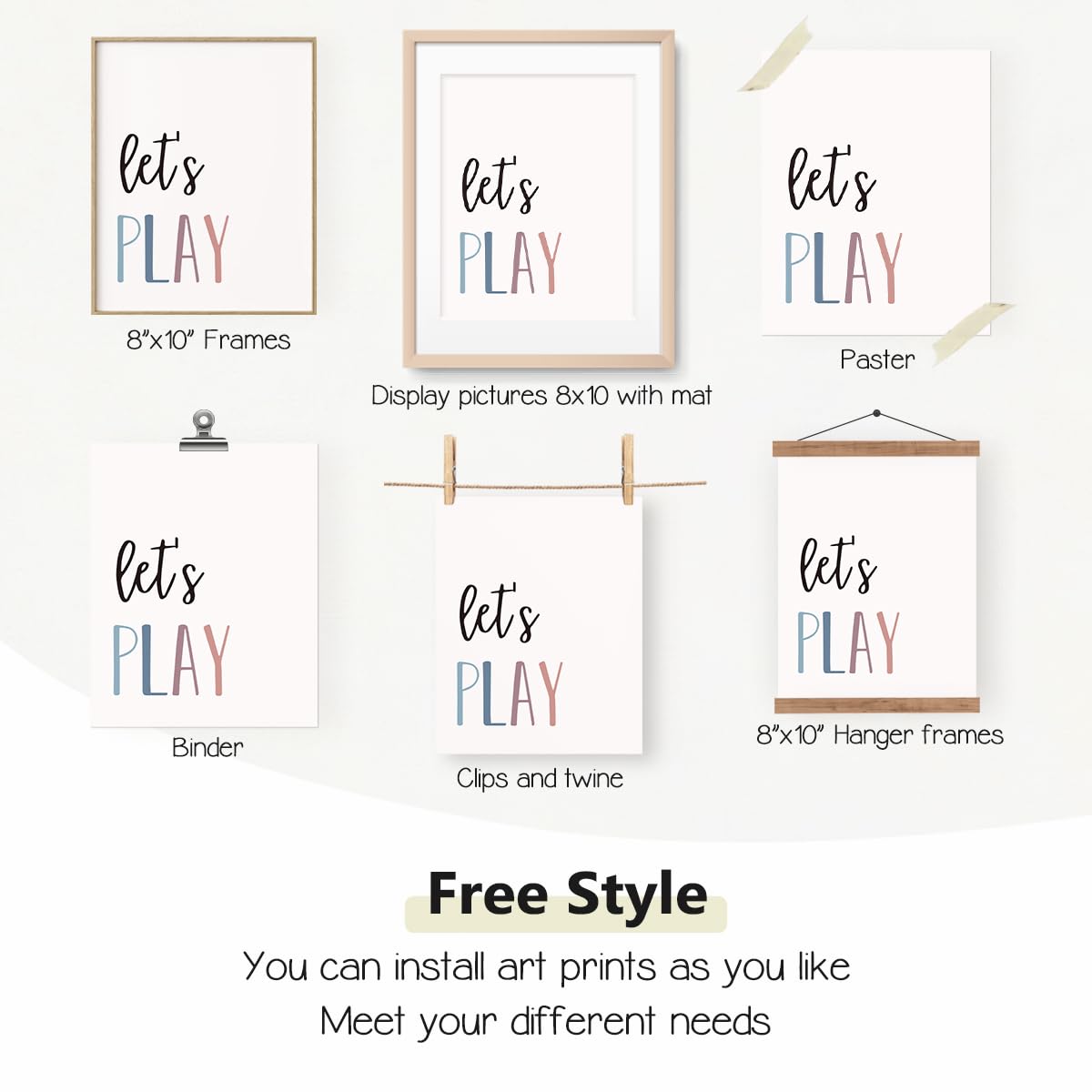 PLKMN Let's Play Read Wall Art Prints Decor Set of 4 - Play Room Essentials, Boho Neutral Let's Learn Let's Create