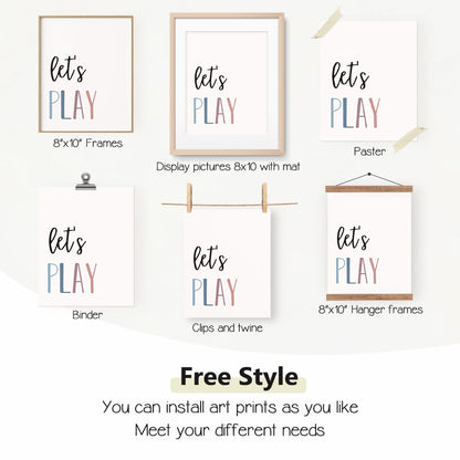 PLKMN Let's Play Read Wall Art Prints Decor Set of 4 - Play Room Essentials, Boho Neutral Let's Learn Let's Create