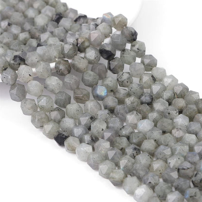 BEADIA Faceted Natural Spectrolite Stone Round Beads 6mm 36cm/Strand for Jewelry Making