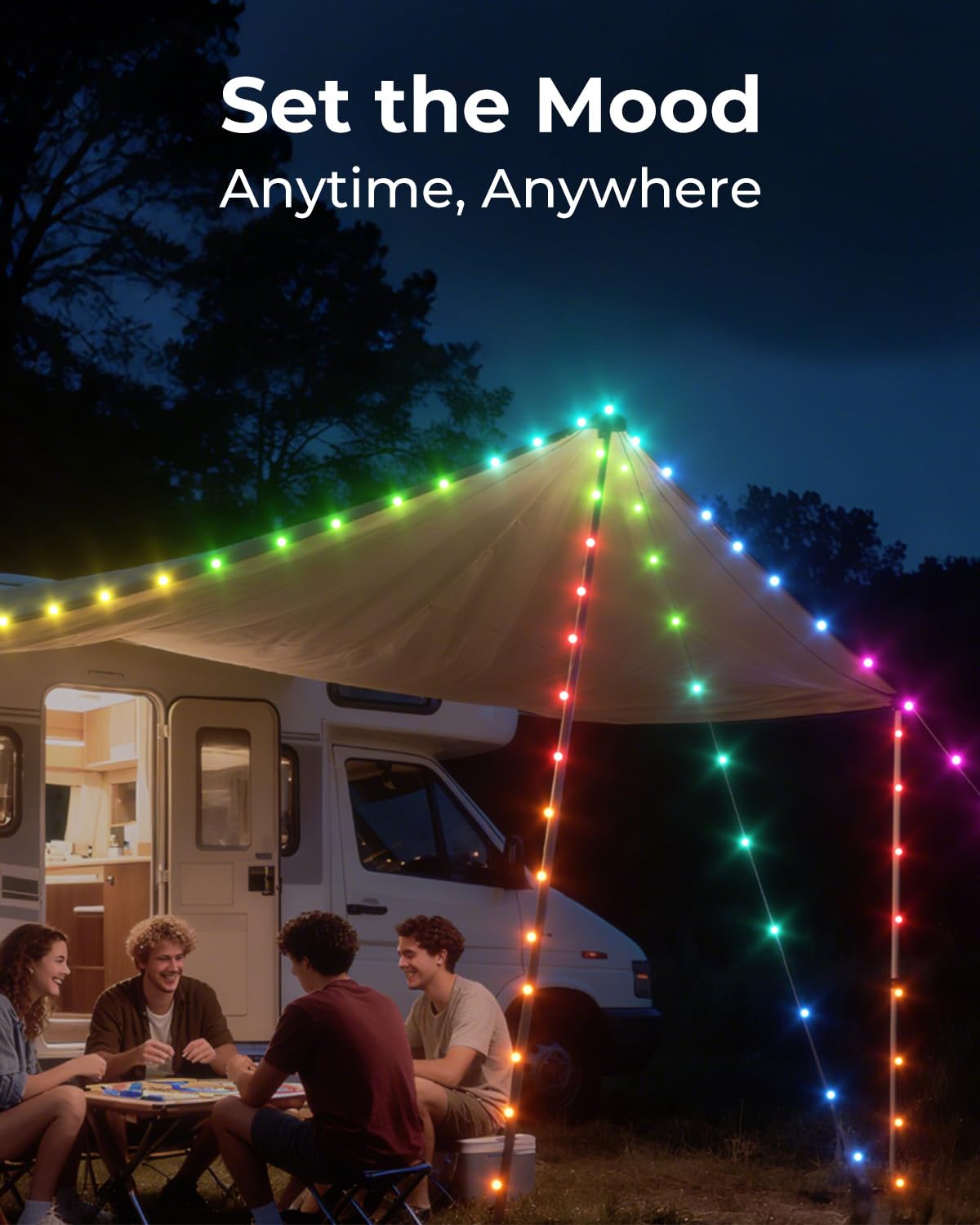 Bylitodt Camping String Lights, 32.8ft RGB Retractable Tent String Lights