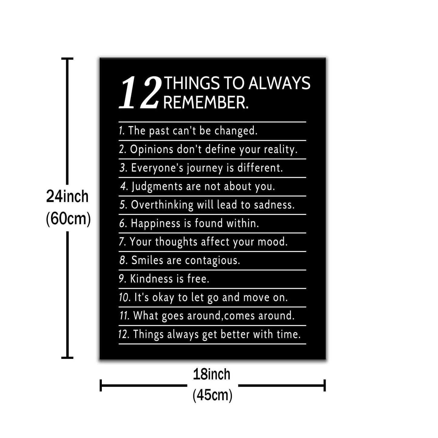 DINGFUN Inspirational Posters for Office 12 Things to Always Remember Canvas Wall Art, Black White Quote Single Panel Wall Decor for Home Office Dorm Classroom 24x18 Inch
