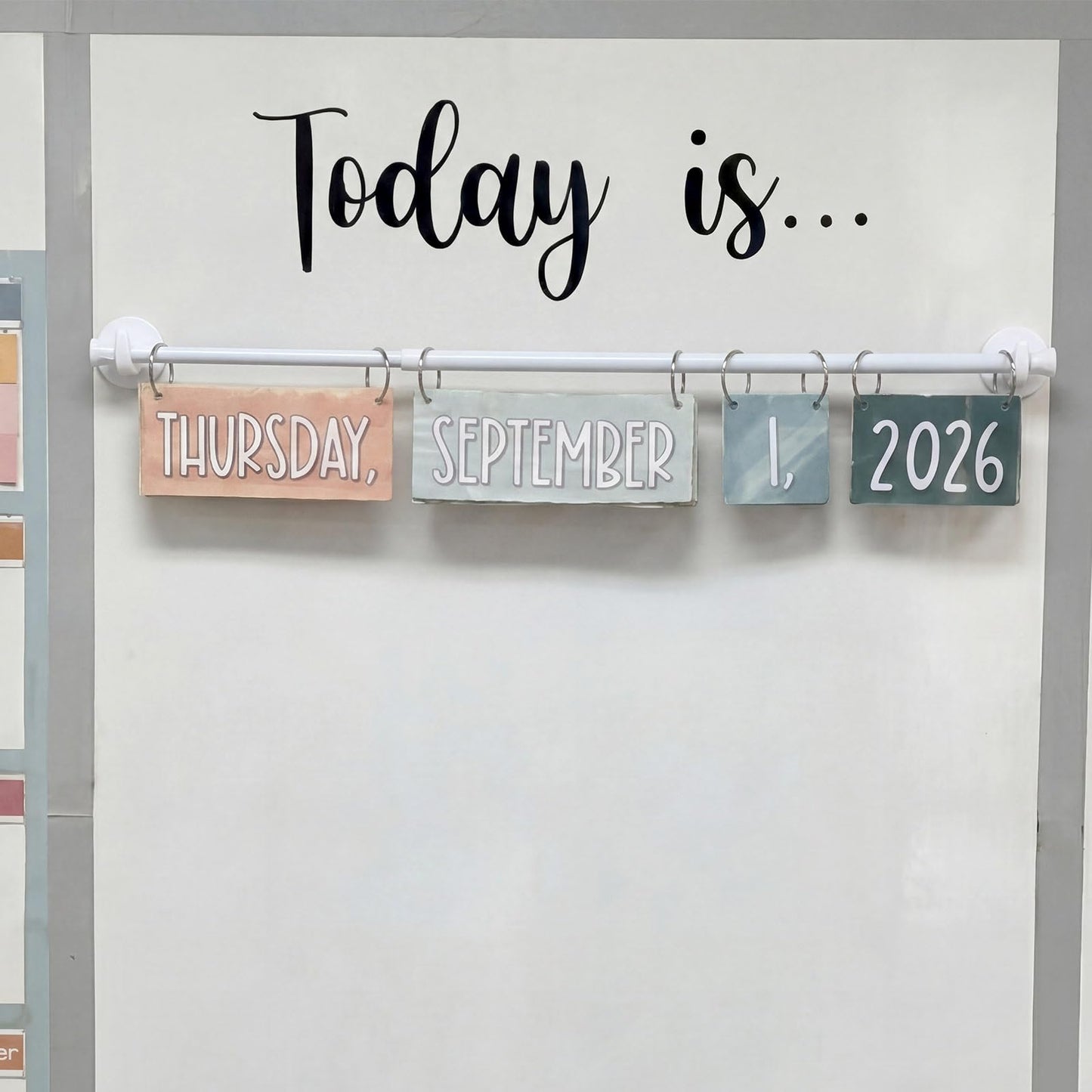 Chumia 16-29 Inches Magnetic Adjustable Calendar Holder Set Anchor Chart Date Cards Holder Flip Calendar Chart Rod for Office Whiteboard Crafts Home Decor Supplies (Round Hook,White)