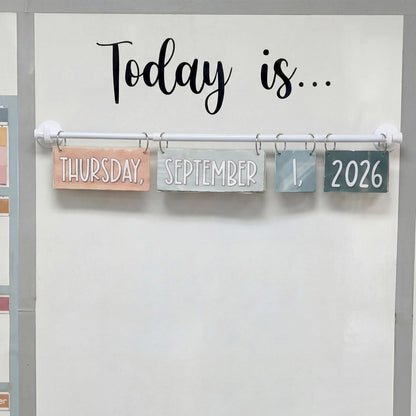 Chumia 16-29 Inches Magnetic Adjustable Calendar Holder Set Anchor Chart Date Cards Holder Flip Calendar Chart Rod for Office Whiteboard Crafts Home Decor Supplies (Round Hook,White)