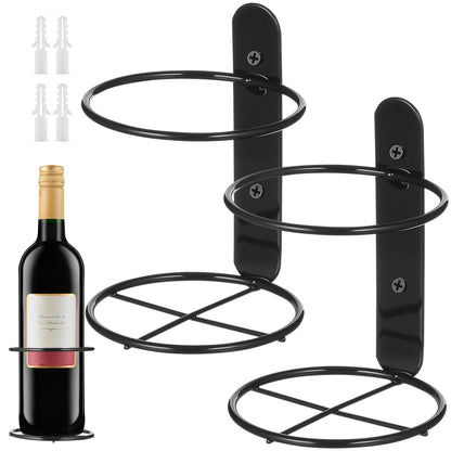 Veemoon 2pcs Wall Mounted Wine Rack Iron Single Wine Wall Holder Single Bottle Display Stand Hanging Beer Organizer Shelf Beverages Liquor Storage Bracket for Home Kitchen Bar Decor and Save Space