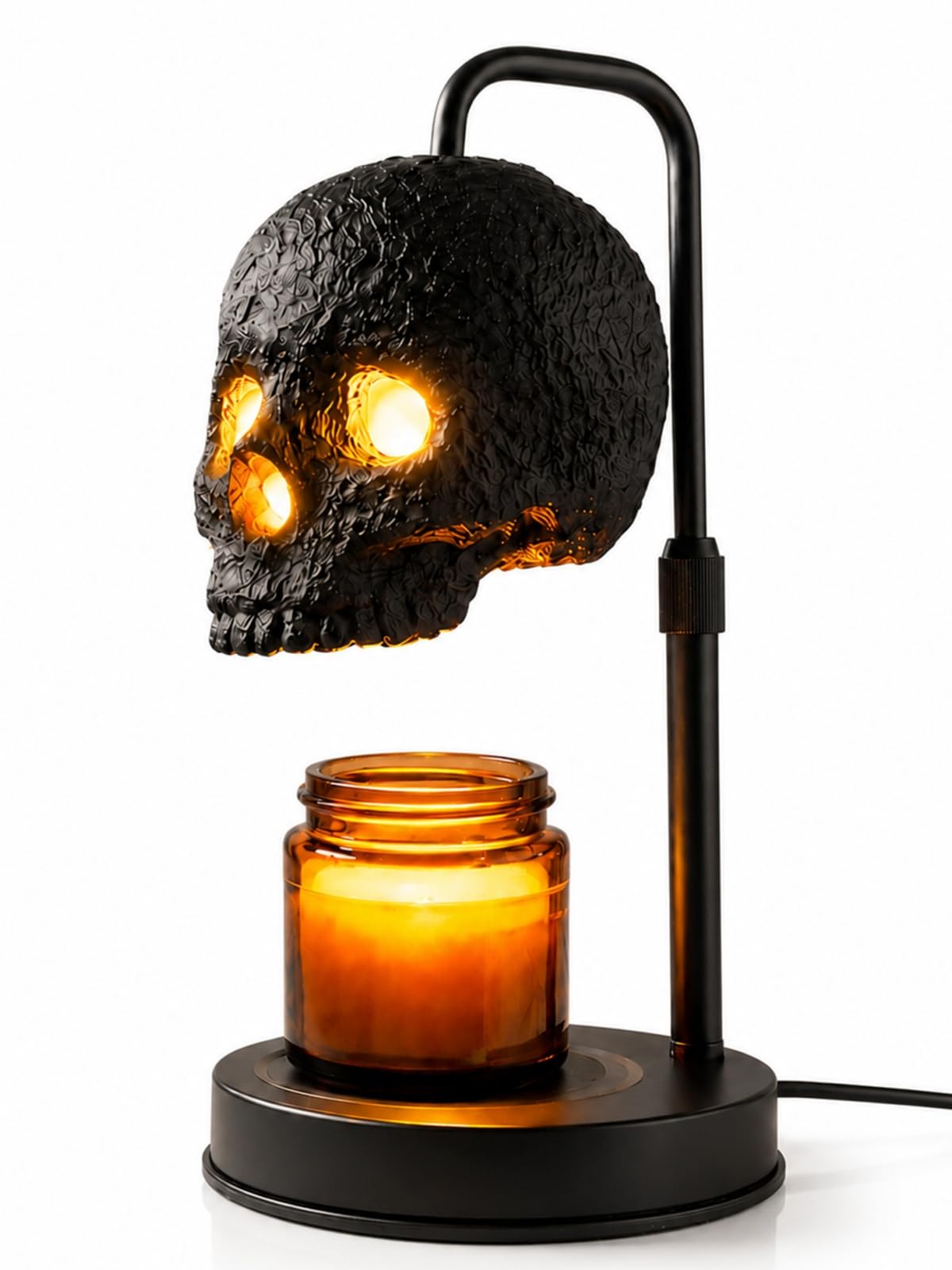 Skull Candle Warmer Lamp with Timer and Dimmer, Gothic Candle Holder Height Adjustable with 2 Light Bulbs,Black Spooky Gothic Home Decor,Halloween Witchy Gifts