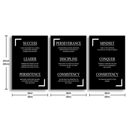 YSPCSUN Triptych Wall Decor Inspirational Posters for Office, Black White Discipline Consistency Quote 3 Panel Canvas Prints for Home Office Dorm Classroom, 48x24 Inch Display