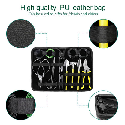 Bonsai Tools Set 13Pcs, Bonsai Essentials with PU Leather Bag, High Carbon Steel Succulent Trimming Kit, for Pruning, Raking, Training Plants, Ideal Gardening Gifts