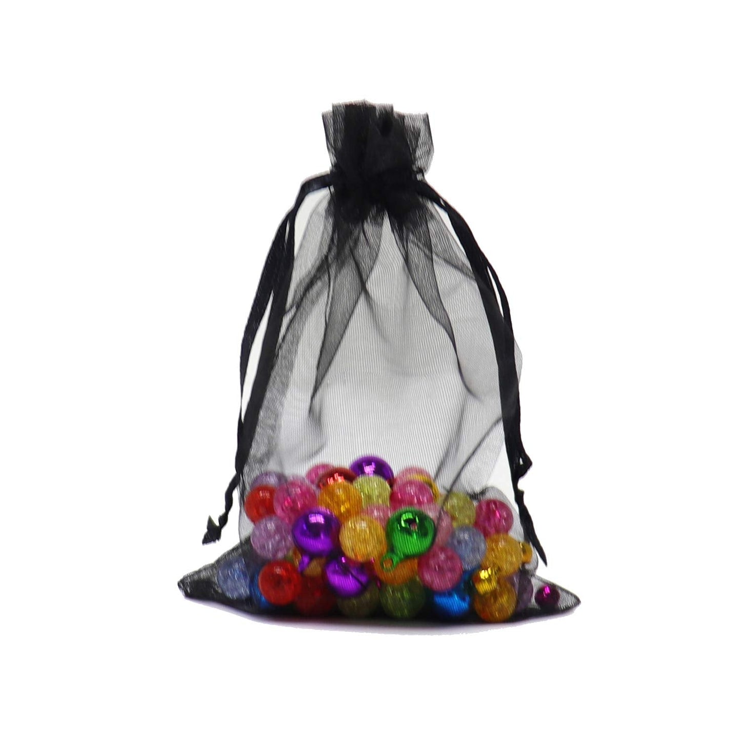 Bezall 100Pcs Organza Bags 6x8 Inch, Black Halloween Party Favor Bags with Drawstring, Mesh Jewelry Gift Bag Christmas Candy Pouches