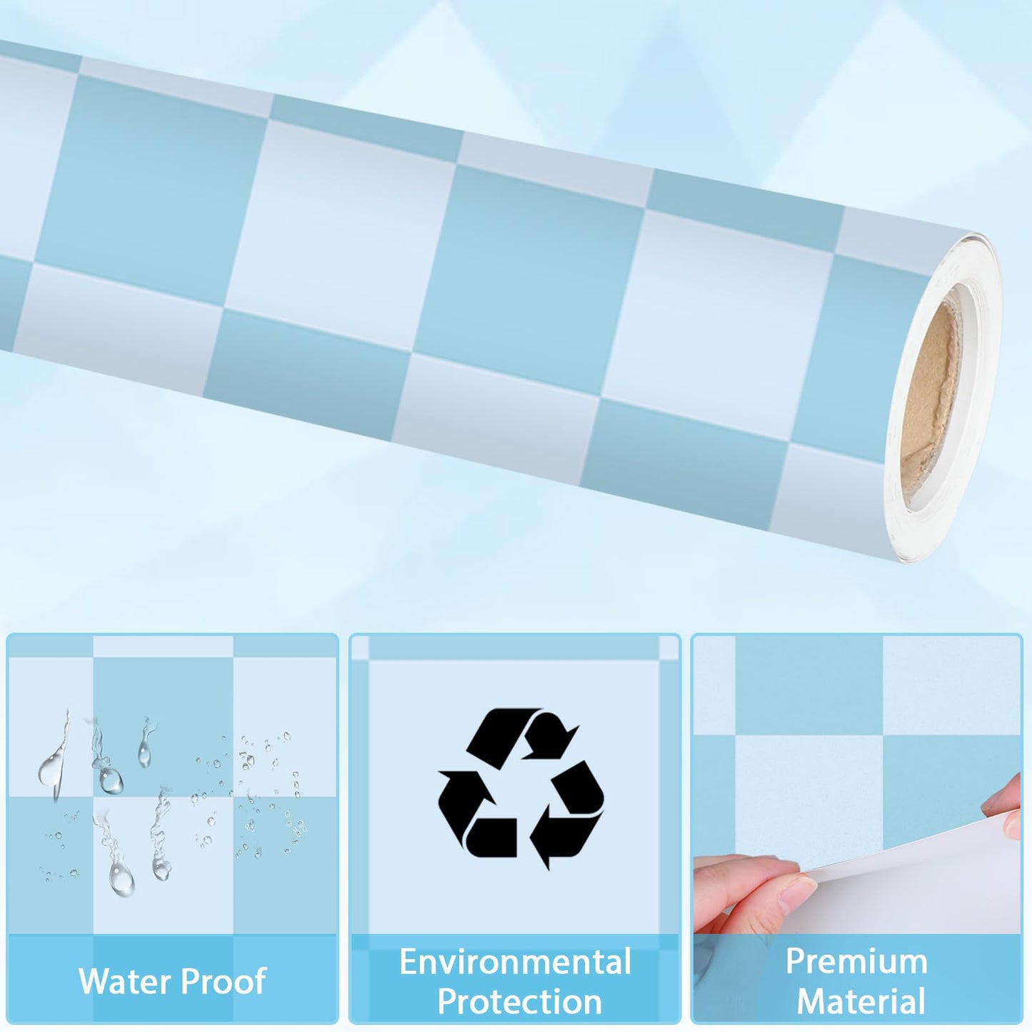 Blue Checkered Bulletin Board Paper Roll Retro Pastel Blue Bulletin Board Background Paper Back to School Classroom Decor Poster for Art Craft DIY Projects Home Office Party Supplies 17.7inx20ft