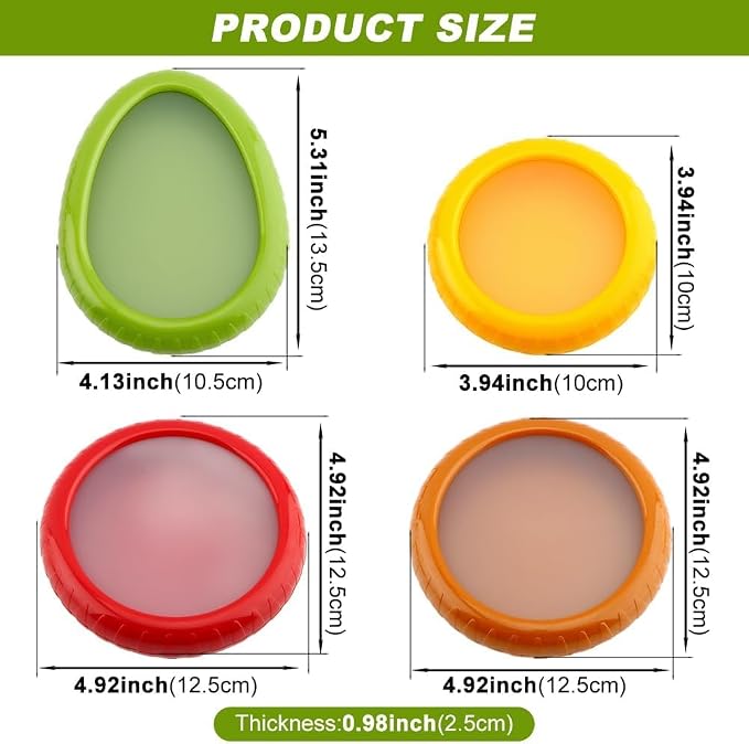 T-Raputa Avocado Saver and Tomato Holder - Set of 4 Reusable Storage Containers for Fridge - Ideal for Garlic, Onions, Lemons, and Potatoes