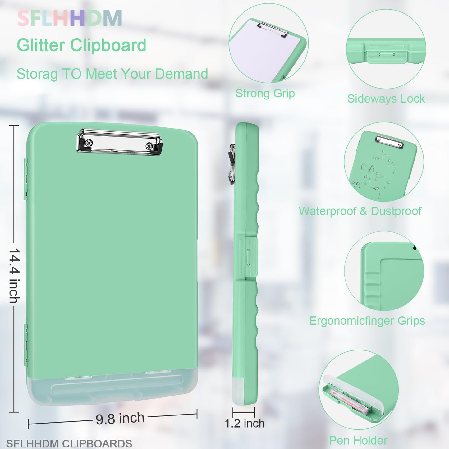 SFLHHDM Clipboard with Storage,Storage Clipboard with Pen Holder, A4 Binder Clip Boards 8.5x11 with Low Profile Clip,Side Opening Nursing Clipboards Folder for Office Supplies-Grayish Green