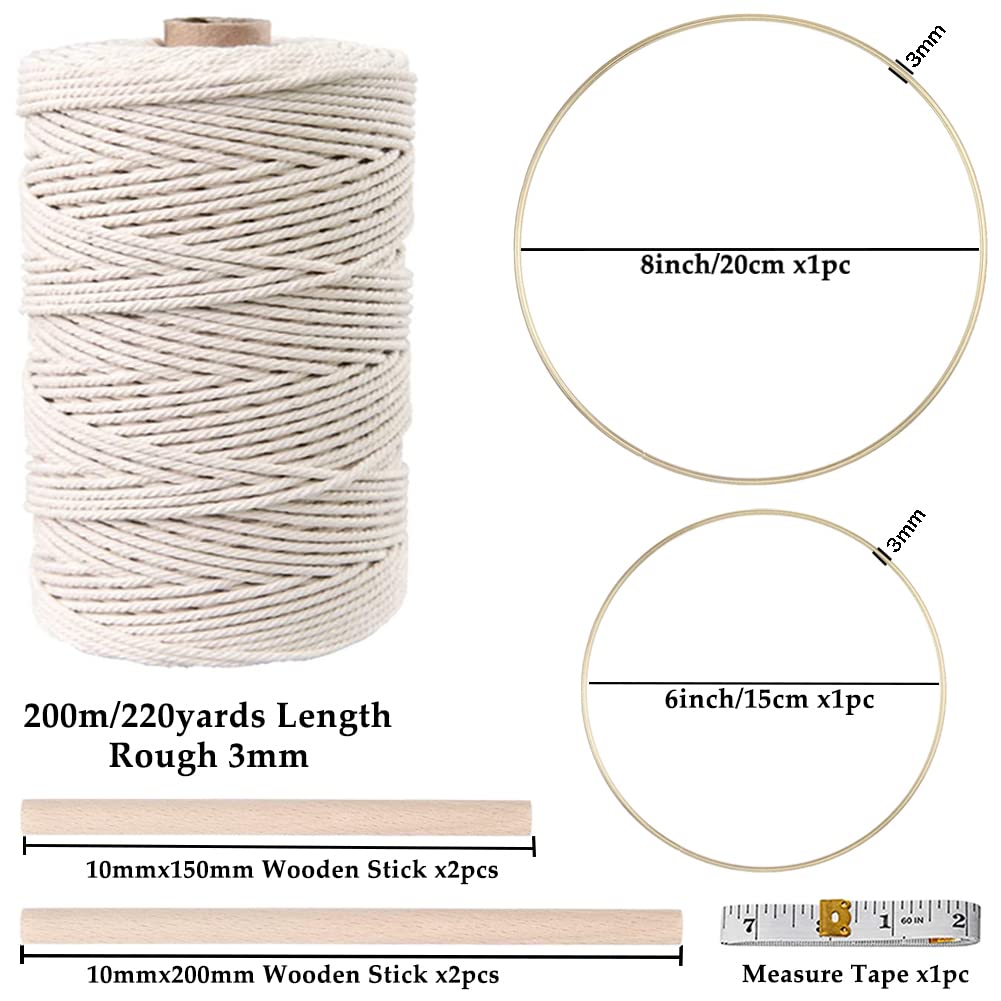 ZXCDINO 152pcs Macrame Kit for Beginners: Natural Cotton Macrame Cord, Wooden & Metal Rings, Beads, Sticks & Hoops - Perfect for Macrame Plant Hangers & Home Decor