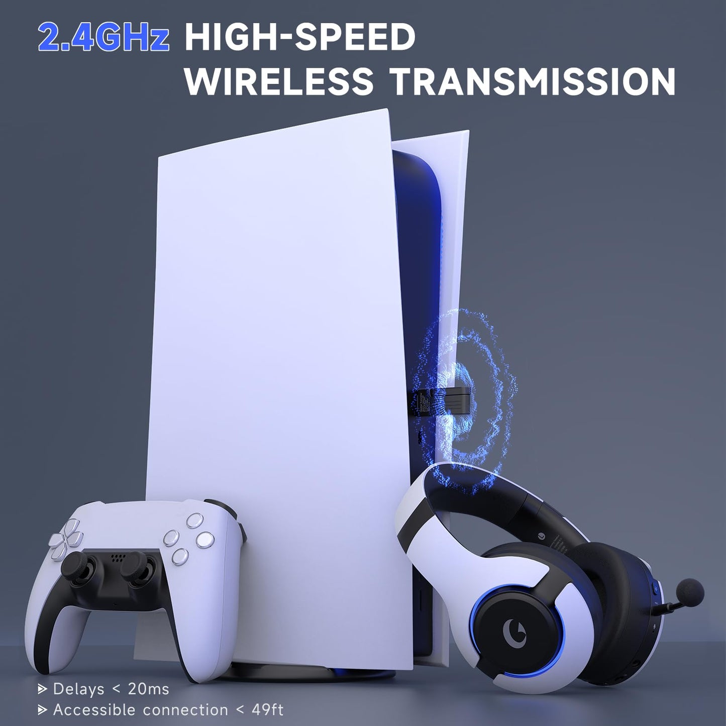 Gtheos Wireless Gaming Headset for ps5, ps4, Elden Ring, PC, Mac, Switch, Bluetooth 5.3 Gaming Headphones with Noise Canceling Microphone, 45H Battery, RGB Light, White