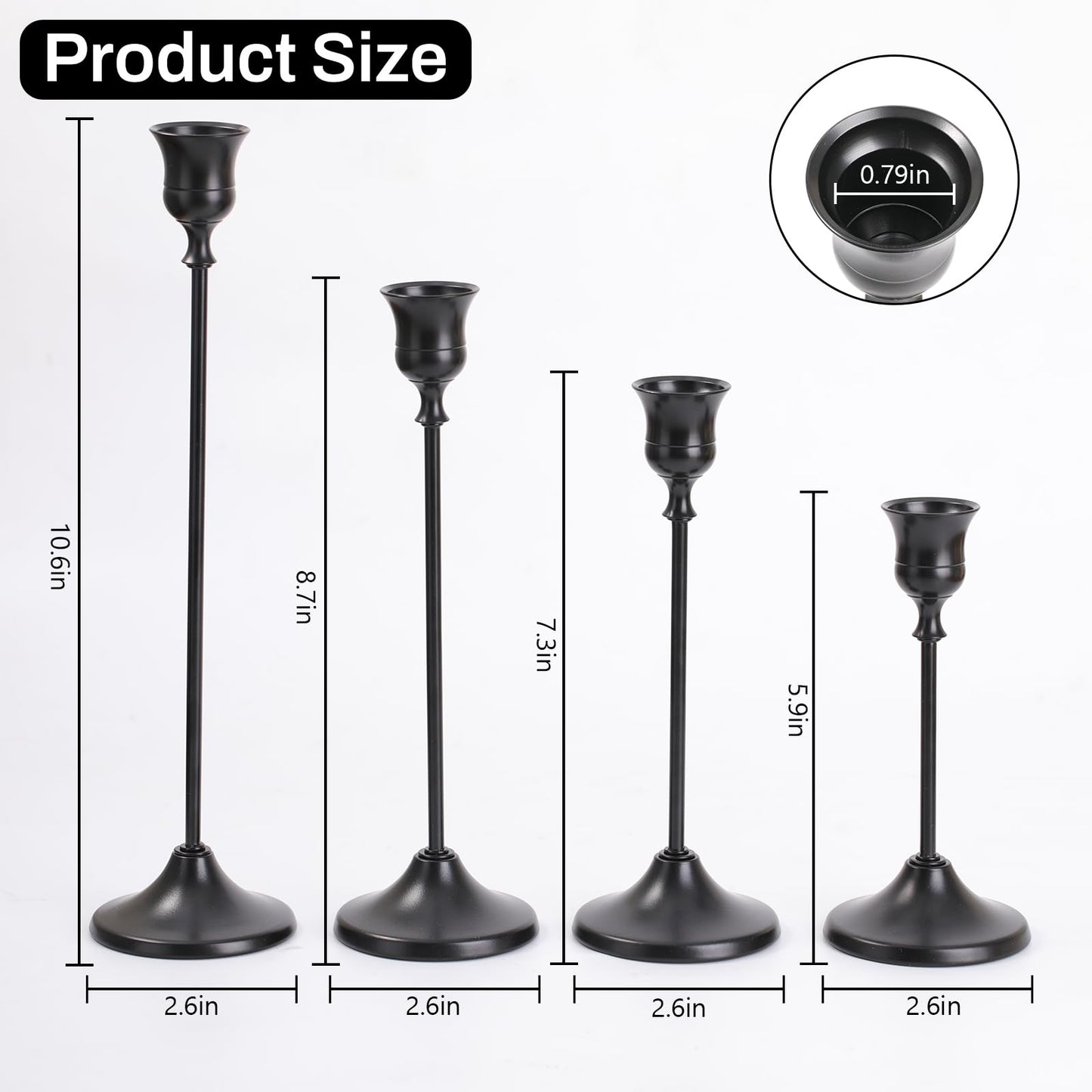 Sunnyfuture Candlestick Holders, 12PCS Taper Candle Holder for Candlesticks, Black Candle Holders for Table Centerpiece, Wedding, Party