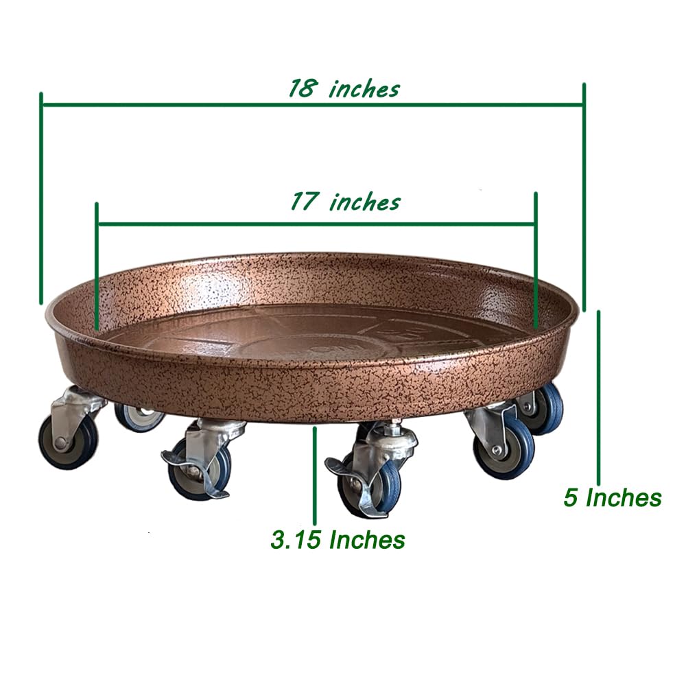 SKAFORZ Rolling Planter Caddy(470lbs Capacity), Heavy Duty Metal Plant Stand with Brake Wheels Plant Dolly Mover Plant Pot Tray Saucer for Indoor Outdoor 18inches Copper