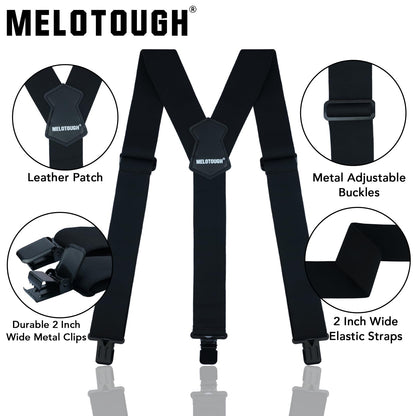 MELOTOUGH Black Y Back Suspenders for Men, 2 Inch Wide, Heavy Duty Clips, Work Suspenders for Women