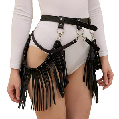 Women Punk Tassel Belt Leather Body Harness Waist Chain Gothic Caged Belt Rave Party Nightclub Costume