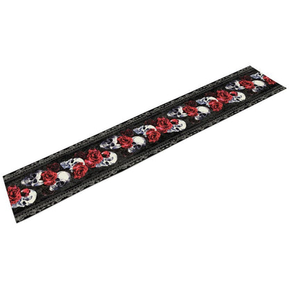 Gothic Table Runner, Rustic Dark Skull Damask Red Floral Flower Day of The Dead Halloween Retro Table Center Decor for Home Kitchen Dining Holiday Party Indoor Outdoor Table Decorations, 13" x 72"