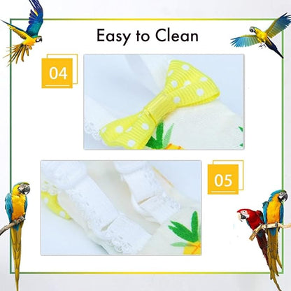 Bird Diaper Carrier Flight Suit Straps, Reusable Training Diaper Set Liners with Hook and Tow Eyes for Parrots and Cockatiels (Yellow LemonV, M)