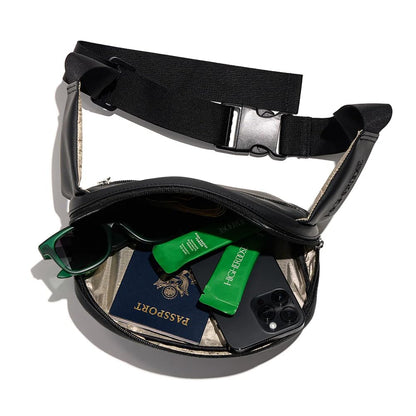 HigherDOSE EMF Blocking Black Fanny Pack - Vegan Leather Waist Bag for Women & Men - Shields Against Harmful Electromagnetic Waves - Includes Crossbody Strap & Adjustable Waistband
