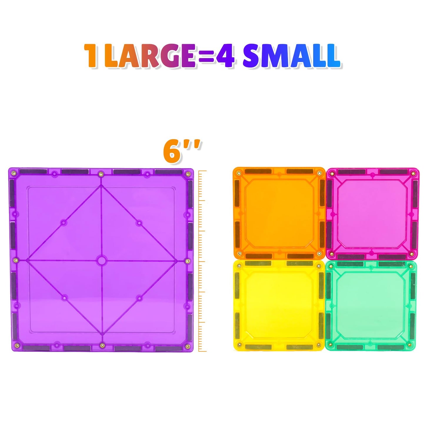 NEOFORMERS Large Magnetic Tiles Set - 6 Piece Square STEM Learning & Educational Building Kit for Kids - Perfect Construction Toy Gift