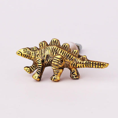 Indian Shelf 6 Pieces Cute Gold Dinosaur Drawer Knobs Kids Decorative Wardrobe Cupboard Door Knobs Pulls Handles for Home Furniture