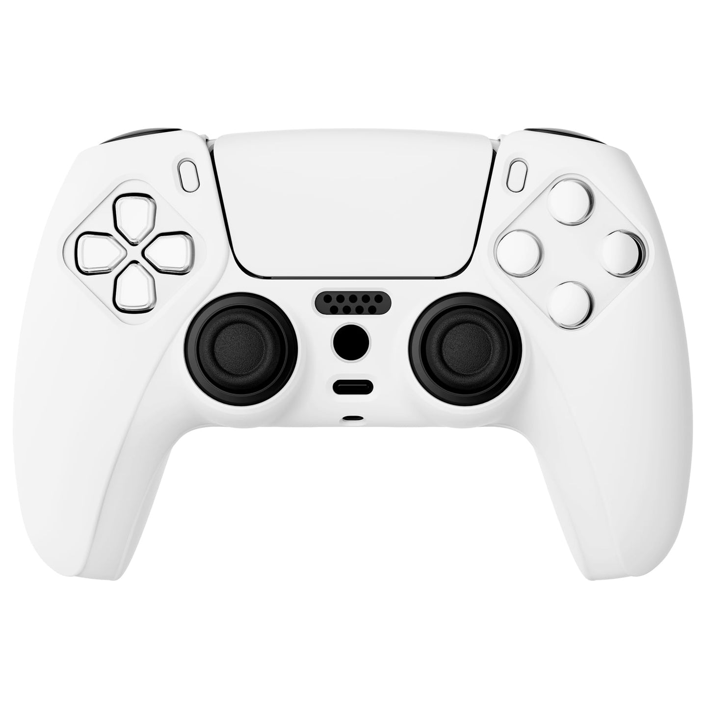 PlayVital White Pure Series Anti-Slip Silicone Cover Skin for ps5 Controller, Soft Rubber Case for ps5 Wireless Controller with White Thumb Grip Caps