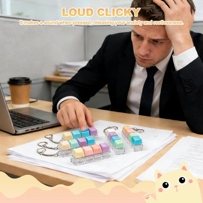 5Pcs Keyboard Fidget Toy, Loud Fidget Keyboard Keychain 4-in-1 Keyboard Clicker Fidget Toy Stress Relief, Cute Button Clicker Fidget Sensory Fun Toys for Anxiety Decompression (Cat)