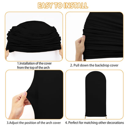 FUHSY 7.2FT Arch Cover Black Arch Backdrop Cover Spandex Fitted Backdrop Covers Fabric Wedding Arched for Chiara Round Top Arched Stand Covers Stretchy for Birthday Halloween
