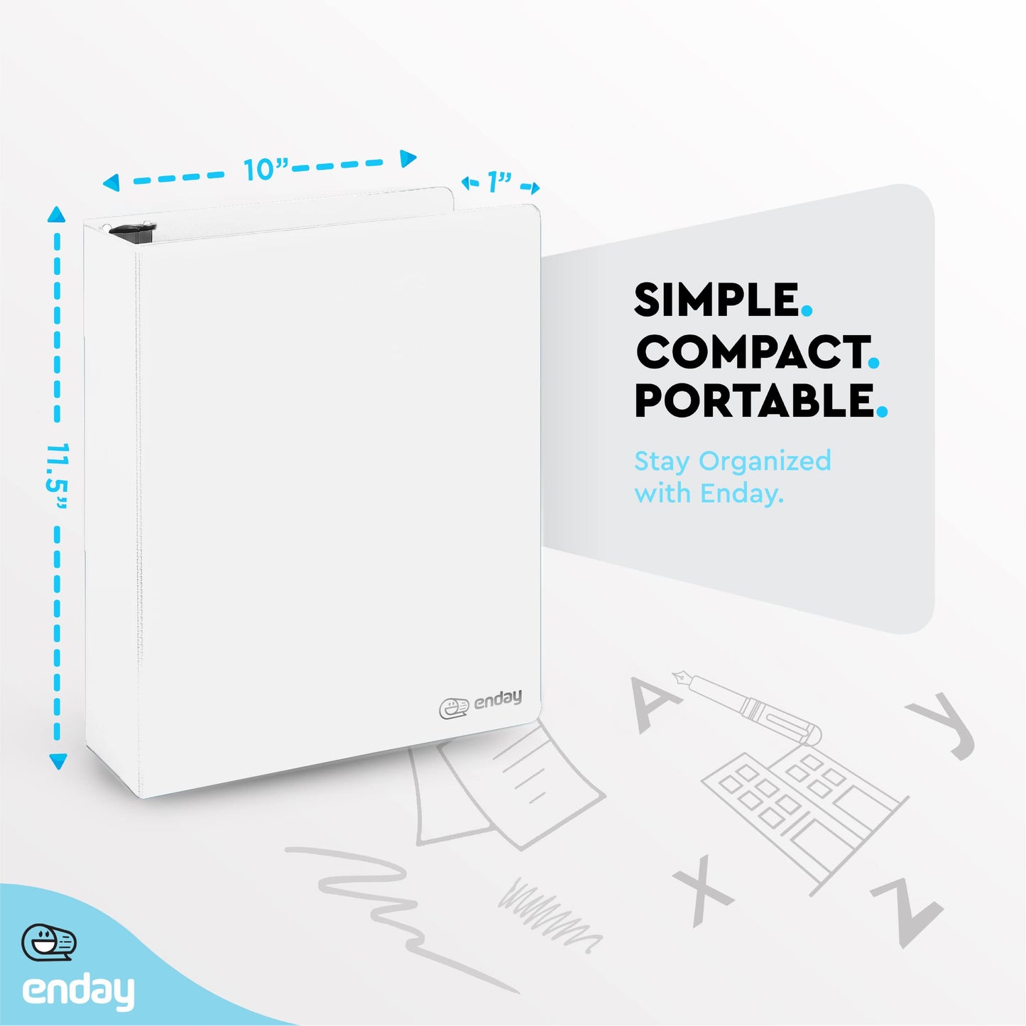 Enday 3 Ring Binder 1.5 Inch, White Heavy Duty Three Ring Binder, 325 Sheets Capacity - 1.5 Inch Binder for Home School and Office