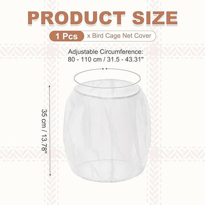 Bird Cage Seed Catcher, Bird Cage Net Cover Seeds Guard, Universal Birdcage Accessories, White, Circumference 31.5"-43.3", Height 13.8" for Parrot Cockatiel Enclosures
