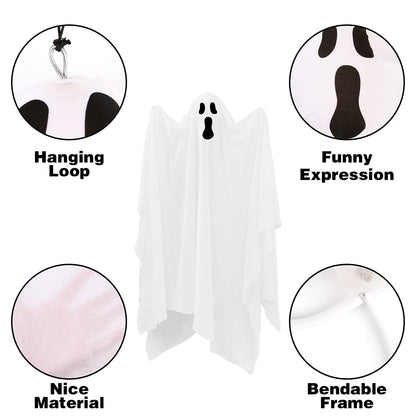 CCINEE 4 Pack Halloween Hanging Ghosts Decorations, 27.5“ and 35.5” Flying Outdoor Ghosts Assorted for Halloween Front Yard Patio Lawn Garden Party Supply