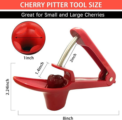 Cherry Pitter, Heavy-Duty Stainless Steel Olive and Cherry Pitters Corer Tool with Space-Saving Lock Design, Multi-Function Cherries Stoner Seed Remover Tool for Making Cherry Jam (Red)