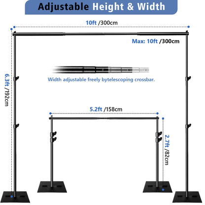 SLOW DOLPHIN Pipe and Drape Photography Backdrop Stand Kit Adjustable Photo Background Stand 10ft x 6.5ft with Metal Base for Parties Weddings Birthday Party Events Photo Booth