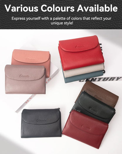 DAMAIKE Wallet for Women [Genuine Leather] [Magnetic Closure], Large Capacity Female Ladies Bifold Wallet Card Holder, ID Window, Zipper Coin Pockets (Burgundy)