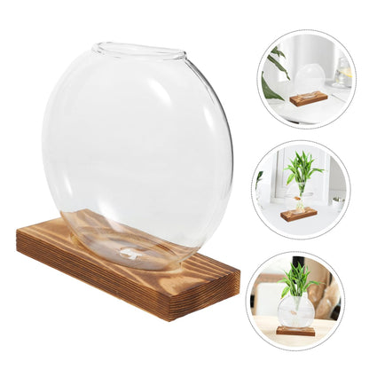 VALICLUD 2pcs Glass Planter: Transparent Glass Vase with Wooden Stand Hydroponic Plant Propagation Station - Stylish Terrarium for Home and Office Decor