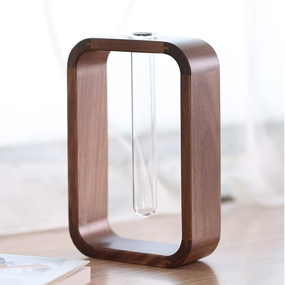 TREELF Transprent Glass Vase Test Tube Vase Hydrophilic Plants Vase Plant Holder Walnut Wooden Frame Flower Stand Table Garden Bonsai Decor,Gifts for Women, Home Office Decor Planter (Small)