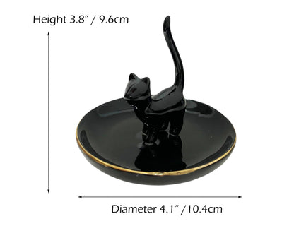 ROSA&ROSE Cat Ring Holder Trinket Tray Ceramic Jewelry Dish Porcelain Ring Organizer–Gift for Women,Girlfriend,Wife,Birthday or Anniversary (Black)