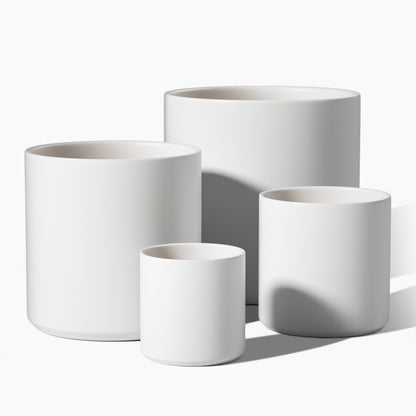LE TAUCI Large Plant Pots Set, 12/10/8/6 Inch Ceramic Planters for Indoor Plants, Mid-Century Modern Flower Planter Pots with Drainage Hole and Plug, Cylinder Round Planter Pots, Set of 4, White