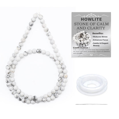 CMBYN Natural Stone Beads Round Genuine Real Stone Beading Strand Loose Gemstones DIY Smooth Bead for Bracelet Necklace Earrings Jewelry Making (Howlite, 4mm 90 Pieces)