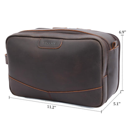 Polare Full Grain Leather Toiletry Bag for Men, Portable Travel Dopp Kit, Large Shaving Kit Organizer Cosmetic Case, Wash Pouch with YKK Zippers