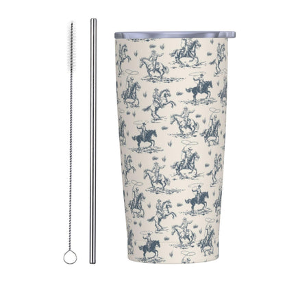 JASROTAO Cowboys with Horse Tumbler with Straw, Western Themed 20oz Stainless Steel Vacuum Insulated Coffee Cup Travel Mug, Leakproof Lid, Souvenir for Women Men (Halloween, Birthday, Christmas)