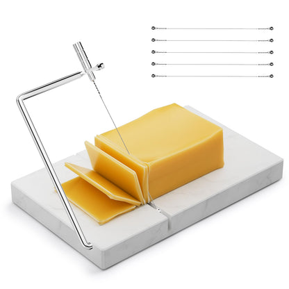 TOPULORS Cheese Slicer with 5 Replacement Upgrade Thick Cutting Wires - Heavy Duty 5"x8" Handheld Marble Board Cutter for Block Cheese, Butter - Kitchen Gadget Slicers Tool - White