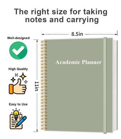 Academic Planner for 2026-2027 or Anytime - Undated Weekly Student Planner For Homeschool, High School, College & Nursing Students, 200 Pages, 8.5" x 11", Green