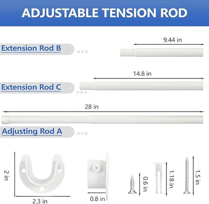 SUTINE Closet Rod, 17 to 82 Inch Closet Rods for Hanging Clothes, Heavy Duty Adjustable Closet Hanging Rod Bar White Closet Poles for Wardrobes, Closet, Bathroom, Windows,1.3 Inch Diameter