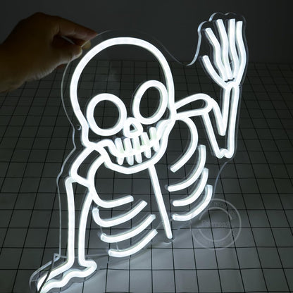 Britrio Skull Neon Sign Halloween Decoration LED Skeleton Ghost Wall Art Decor Light for Window Entryway Front Porch Door Bedroom Bar Christmas Birthday Party Supply Kids Gift White 5V USB Powered