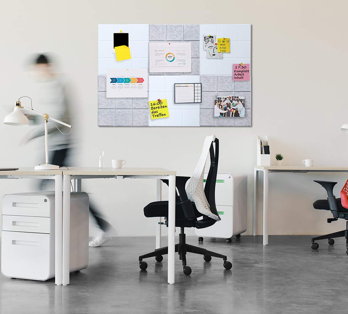 Uoisaiko Large Felt Board Tiles for Wall with 30 Push Pins, 11.8"x11.8" Pack of 6 Pin Board Notice Boards for Home Office Kitchen, Bulletin Board Wall Tiles for Photos Memos (Grey+White, 6 Pack)