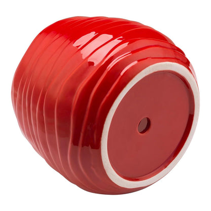 MyGift 5.5 Inch Modern Red Ceramic Plant Pot with Drainage Hole and Decorative Wavy Design, Small Succulent Planter Container