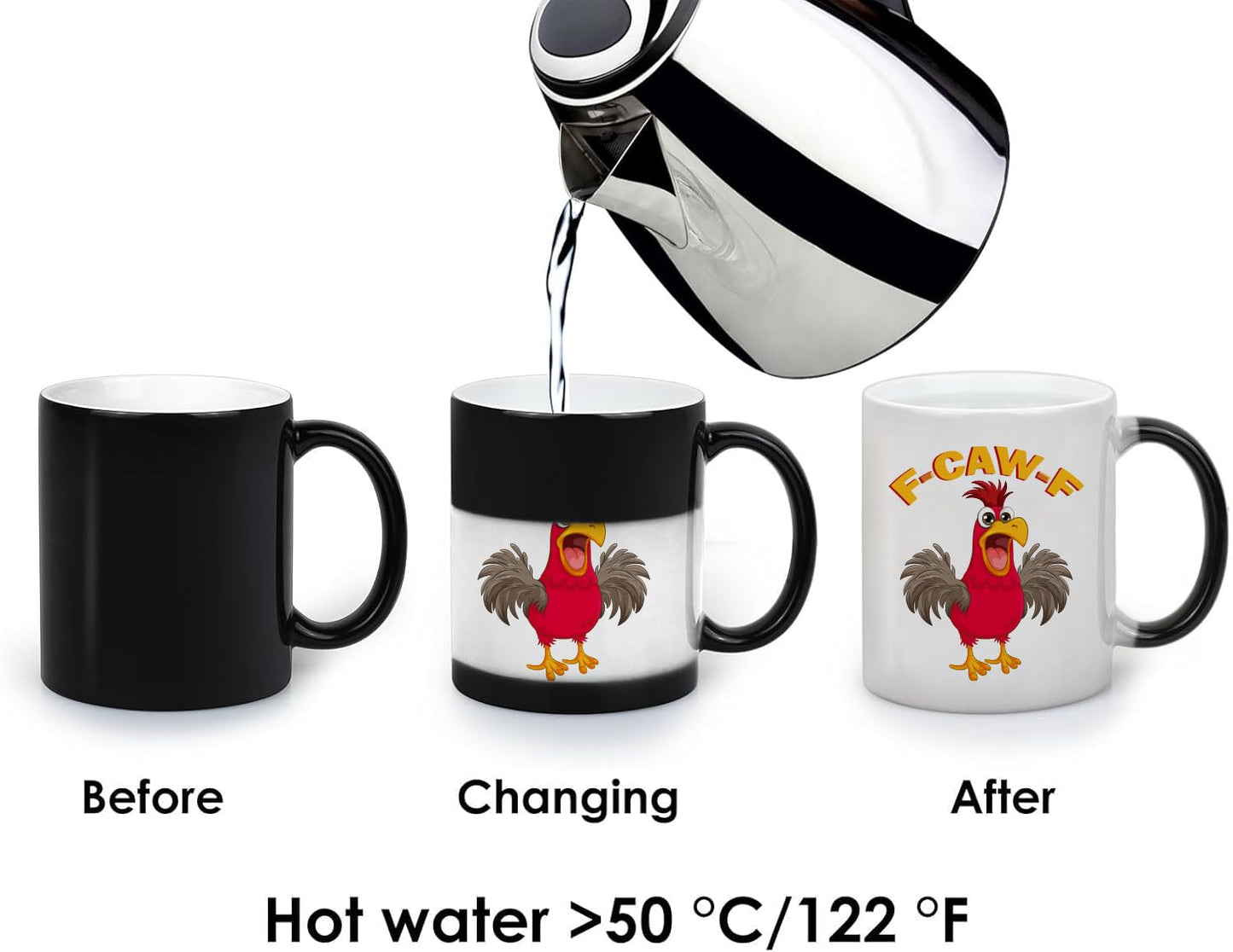 KITURE Caw-F Funny Heat changing Coffee Mug – Hilarious Chicken Pun Gift for Men & Women, Novelty Chicken Coffee Cup for Home & Office, Perfect Birthday & Office Gift 11oz Sarcastic Ceramic Tea Mug